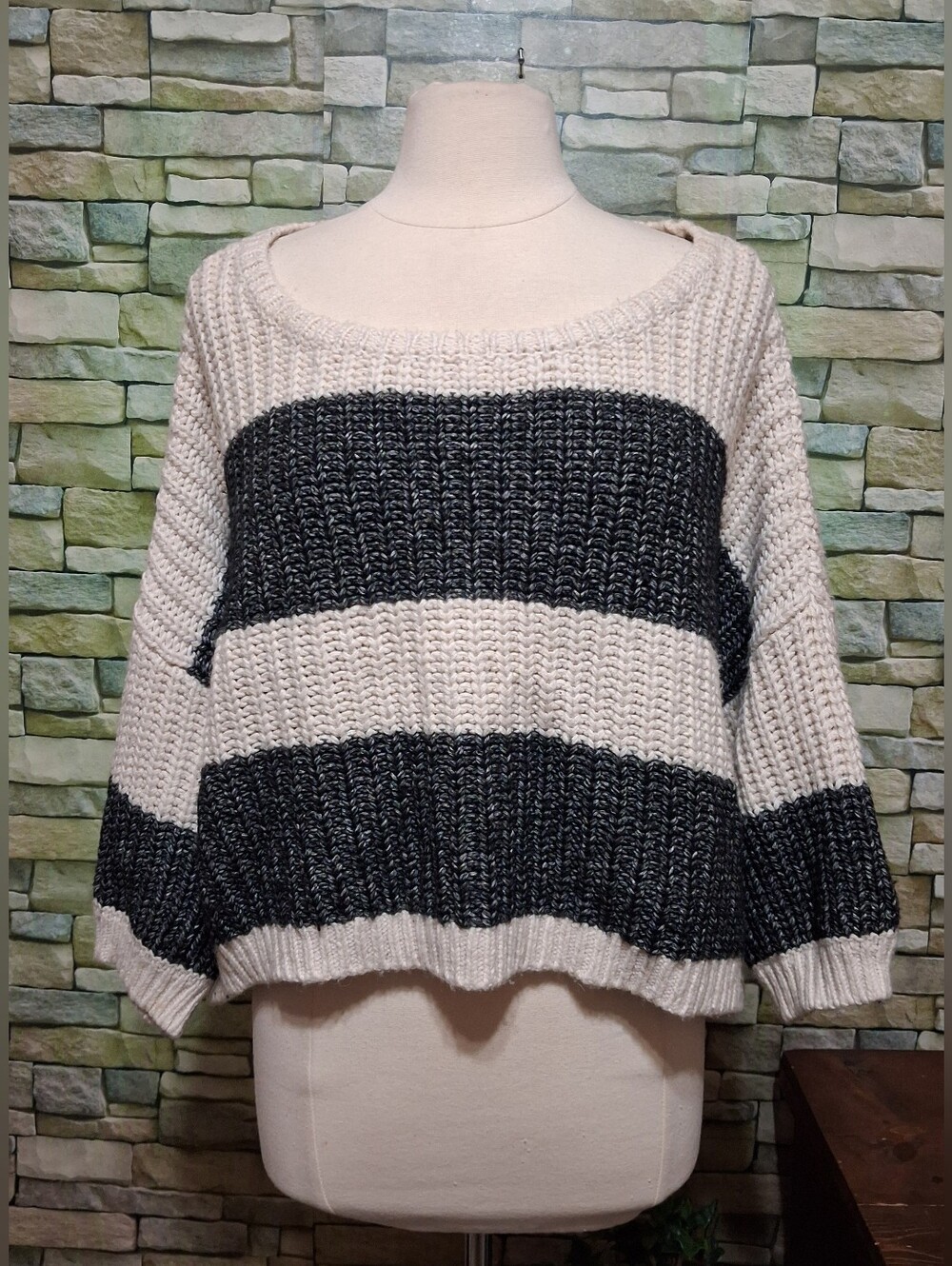 Victoria's Secret Cropped Striped Chunky Knit Sweater.